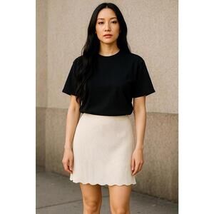 NWT ACOA Ivory White Pleated Skirt Ruffle Hem Medium M